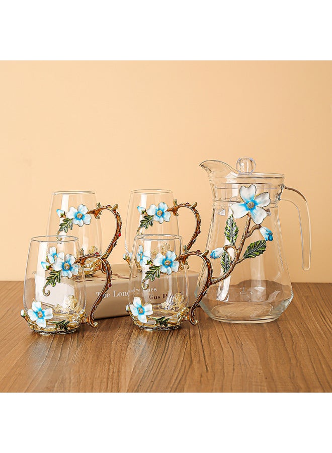 general Enamel Painted Flower Tea Cup, Winter Jasmine Crystal Glass Pot & Cup Set, Luxury Large-Capacity Pot, Drinking Water for Home - Image 1